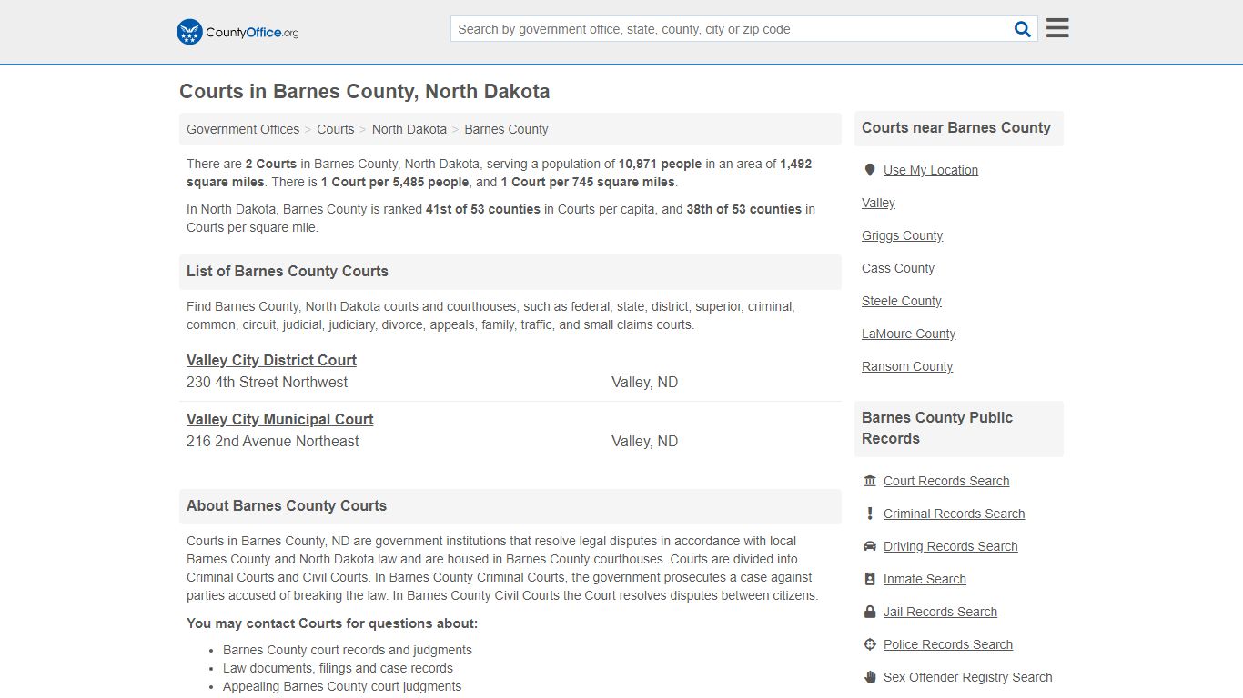 Courts - Barnes County, ND (Court Records & Calendars)